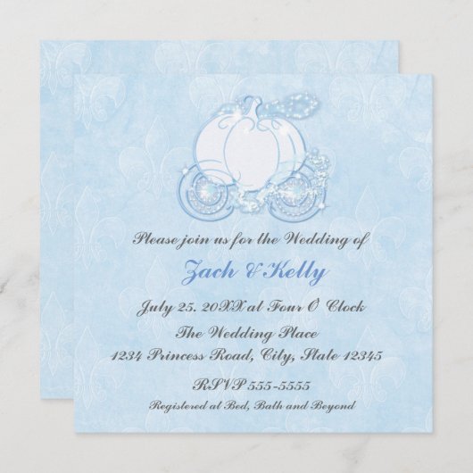 Cendrillon Blue Carriage Fairytale Invitations (Devant / Derrière)