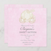 Cendrillon Carrosse Doré Invitation Rose Princesse (Devant / Derrière)