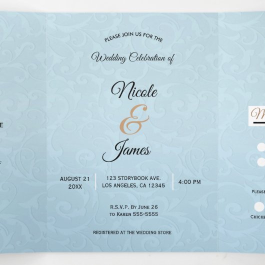 Cendrillon Élégant Bleu Programme de Mariage Tript (Intérieur au milieu)