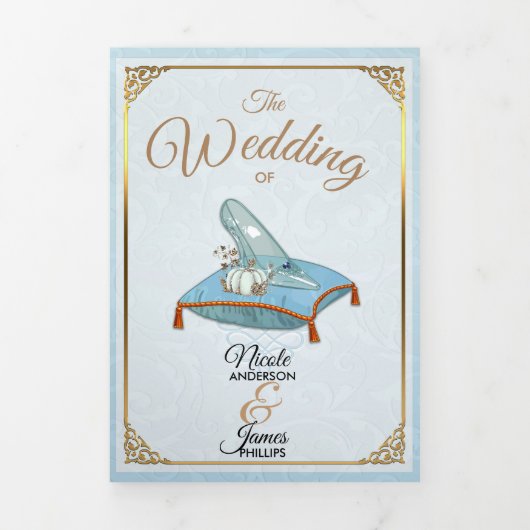 Cendrillon Élégant Programme de Mariage Bleu Plian (Page de couverture)