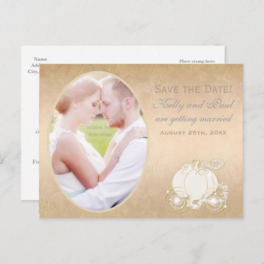 Cendrillon Transport Mariage Date Photo Carte post (Devant / Derrière)