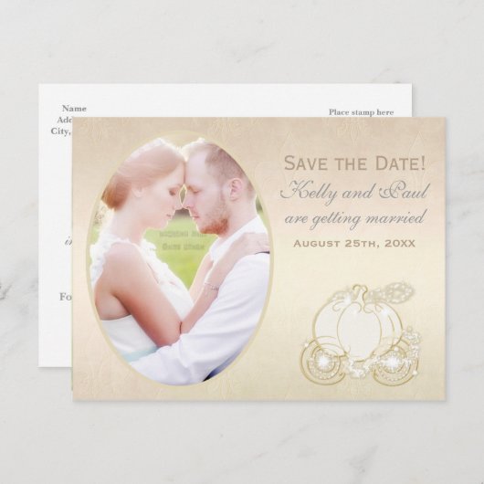 Cendrillon Transport Mariage Date Photo Carte post (Devant / Derrière)