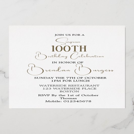 Cent 100e Invitation d'anniversaire masculin (Verso)
