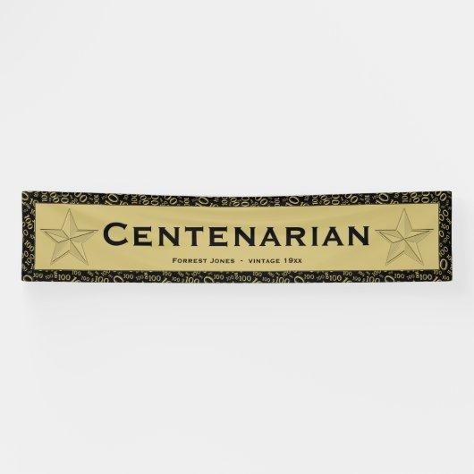 "CENTENARIAN" 100e Birthday Black/Gold Pattern Spandoek (Horizontaal)