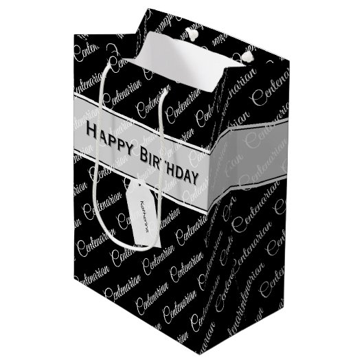 Centenarian Typography Patroon Zwart/Wit Naam Medium Cadeauzakje (Voorkant Gekanteld)