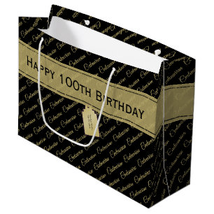 Centenarian Zwart/Goud Typografie Patroon - 100th Groot Cadeauzakje