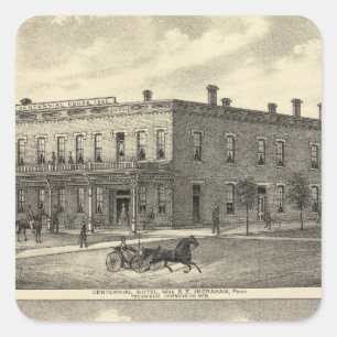 Centennial Hotel, Tecumseh en Neb, Nebraska Vierkante Sticker