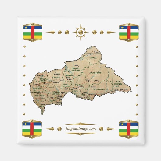 Centrafrique Map + Flags Magnet Magneet (Voorkant)