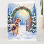 Central Asian Shepherd Snowy Gate Christmas Art Kaart (Voorkant)
