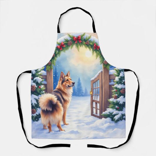 Central Asian Shepherd Snowy Gate Christmas Art Schort (Voorkant)