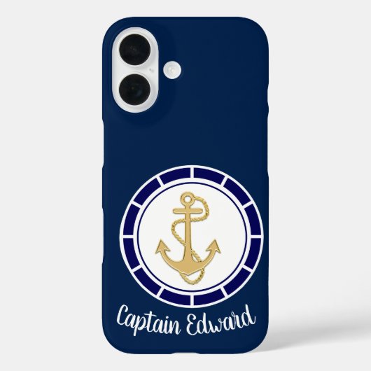 Central Golden Anchor Navy Blue Nautical Case-Mate iPhone Case (Achterkant)