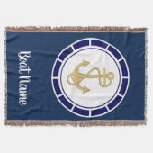 Central Golden Anchor Navy Blue Nautical Deken (Voorkant)