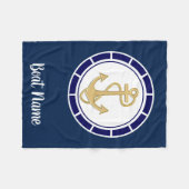 Central Golden Anchor Navy Blue Nautical Fleece Deken (Voorkant (Horizontaal))