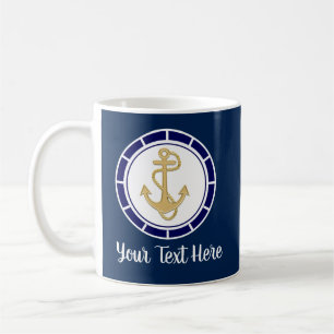 Central Golden Anchor Navy Blue Nautical Koffiemok