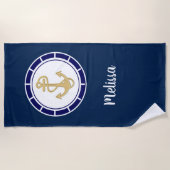 Central Golden Anchor Navy Blue Nautical Strandlaken (Voorkant)