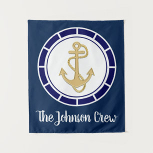 Central Golden Anchor Navy Blue Nautical Wandkleed
