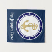 Central Golden Anchor Navy Blue Nautical Wandkleed (Voorkant (horizontaal))