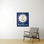 Central Golden Anchor Navy Blue Nautical Wandkleed (In situ)