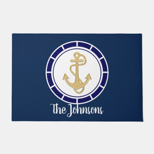 Central Golden Anchor Navy Nautical (Donkere versi Deurmat (Voorkant)