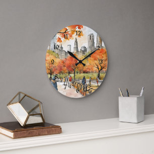 Central Park, aquarellen, AI-againsteld, Grote Klok