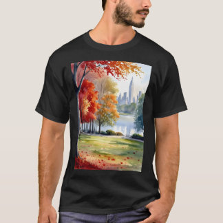 Central Park in het najaar Een Waterverf reis T-shirt
