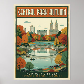 Central Park Manhattan New York City Herfst Brug Poster