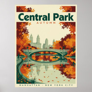Central Park Manhattan New York City Herfst Brug Poster