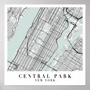 Central Park New York Blue Water Street Map Poster