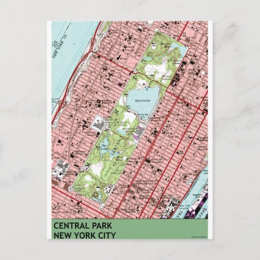 Central Park New York City Map Briefkaart (Voorkant)
