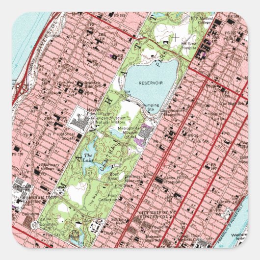 Central Park New York City Map Vierkante Sticker (Voorkant)