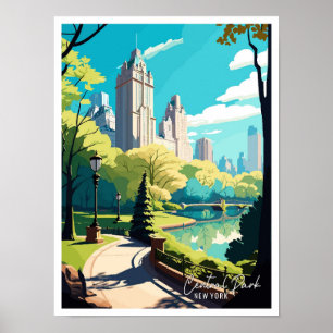 Central Park New York vintage reisillustratie Poster