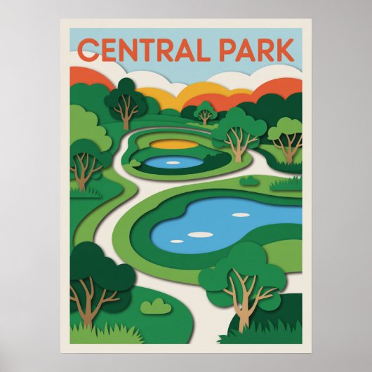 Central Park Paper Cut Sunset Poster (Voorkant)