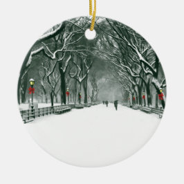 Central Park Snowy Path Keramisch Ornament