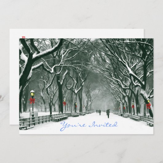 Central Park Snowy Path Uitgenodigd Kaart (Voorkant / Achterkant)
