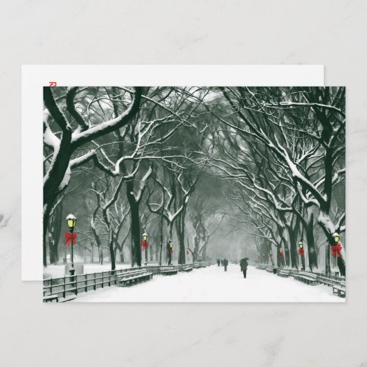 Central Park Snowy Path-uitnodiging Kaart (Voorkant / Achterkant)