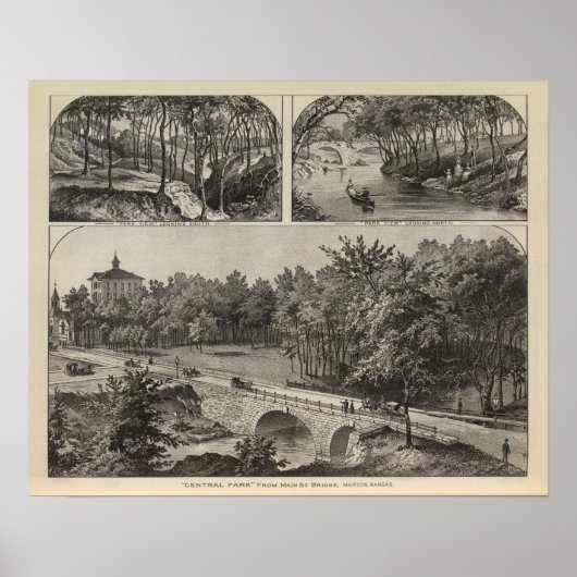Central Park van de Main St. Bridge, Marion, Kansa Poster (Voorkant)