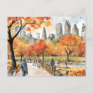 Central Park, waterverven, AI-gegenereerd, Briefkaart