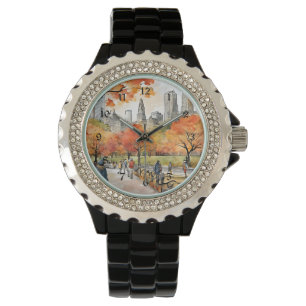 Central Park, waterverven, AI-gegenereerd, Horloge