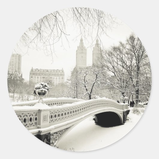 Central Park Winter - Sneeuwbrug Ronde Sticker (Voorkant)