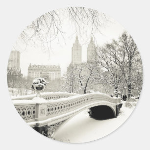 Central Park Winter - Sneeuwbrug Ronde Sticker