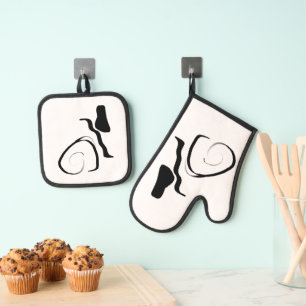 Centrifugecyclus: Abstract zwart-wit Ovenwant & Pannenlap Set
