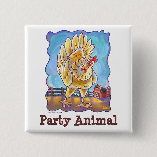 Centrum van de Chicken Party Vierkante Button 5,1 Cm (Voorkant)