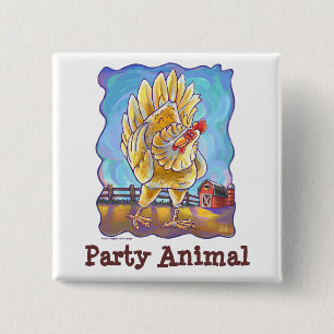 Centrum van de Chicken Party Vierkante Button 5,1 Cm