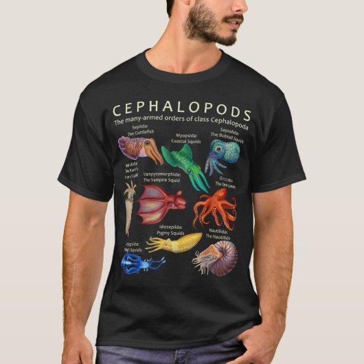 Cephalopod Octopus Squid Cuttlefish and Nautil T-shirt (Voorkant)