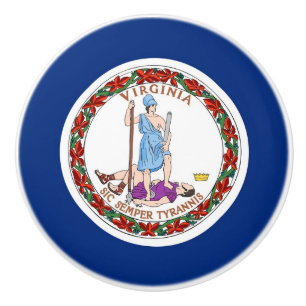 Ceramic knob pull. met vlag van Virginia State, Ve Keramische Knop