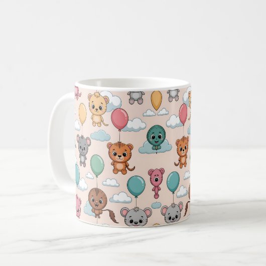 Ceramic mug with a cute pattern of cartoon animals (Devant gauche)