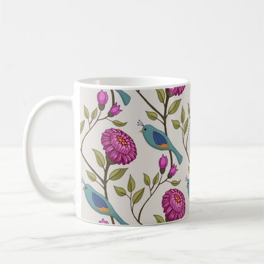 Ceramic mug with bird and flower print (Gauche)