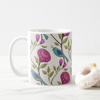Ceramic mug with bird and flower print koffiemok