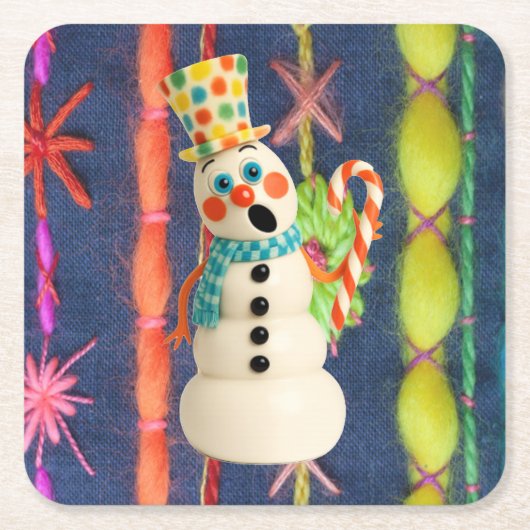 Ceramic Scarf Snowman Coaster Vierkante Kartonnen Onderzetter (Voorkant)
