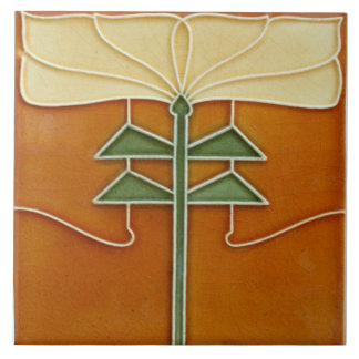 Ceramic Tile - Art Nouveau Yellow Flower Orange Tegeltje